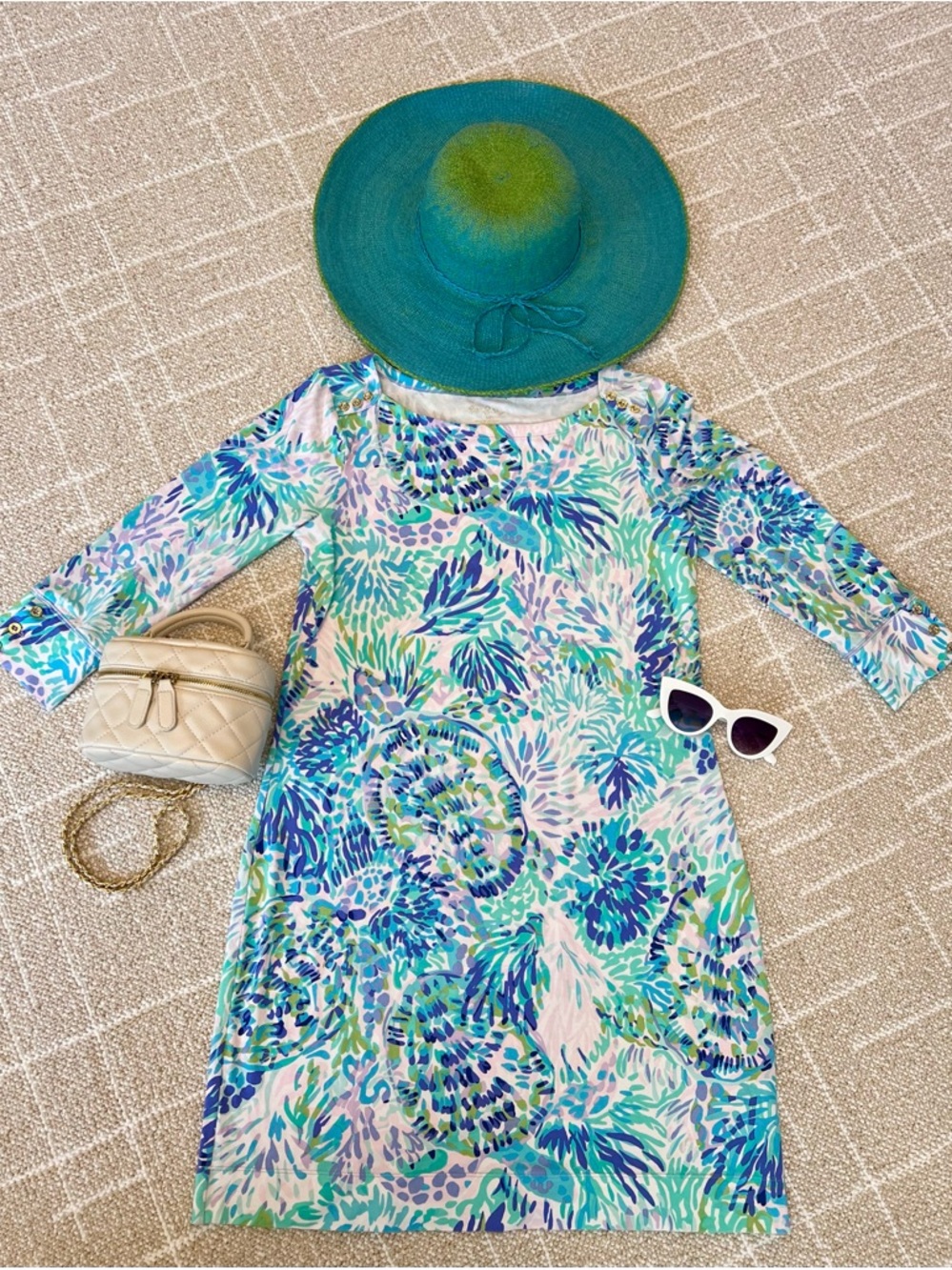 Lilly Pulitzer Sophie Midi Dress in Pastel Blue, Mint & Pink Floral Size M